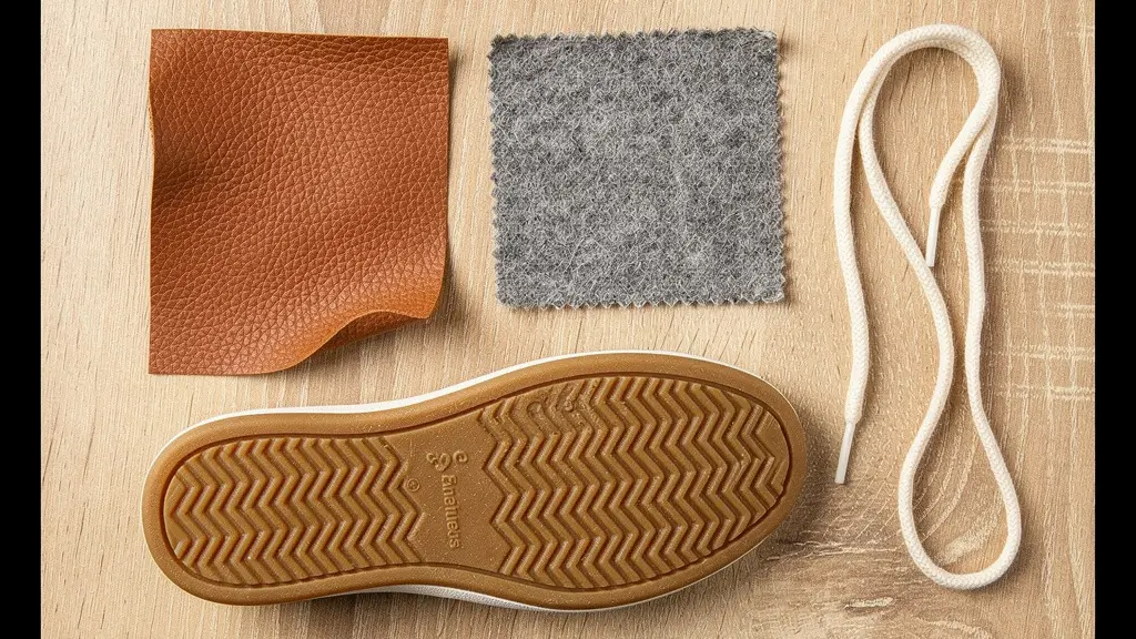 Composants naturels fabrication baskets durables : cuir tanné, laine recyclée